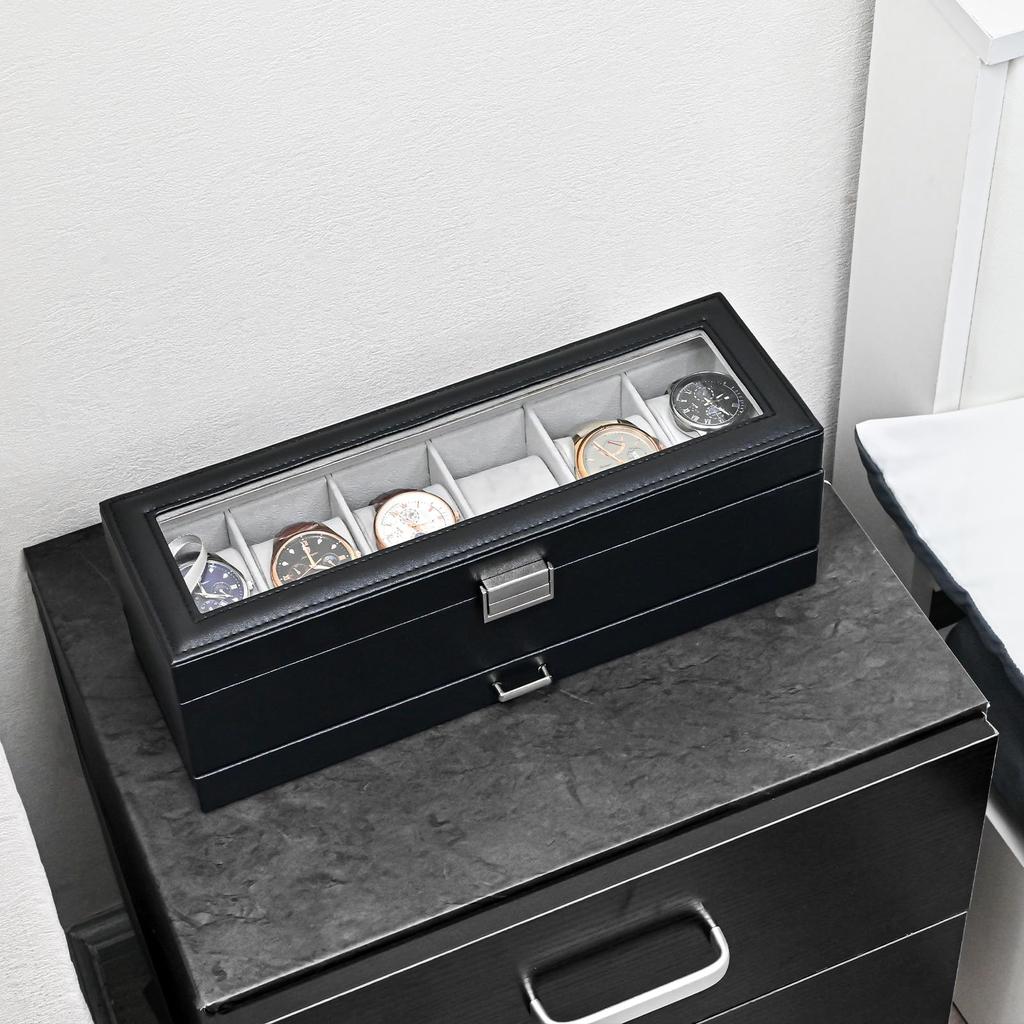 ProCase Футляр для часов с 6 слотами, витрина для часов, футляр для часов со стеклом, 2-уровневый органайзер для хранения ювелирных изделий, мужская коробка, ящик, мужская крышка,