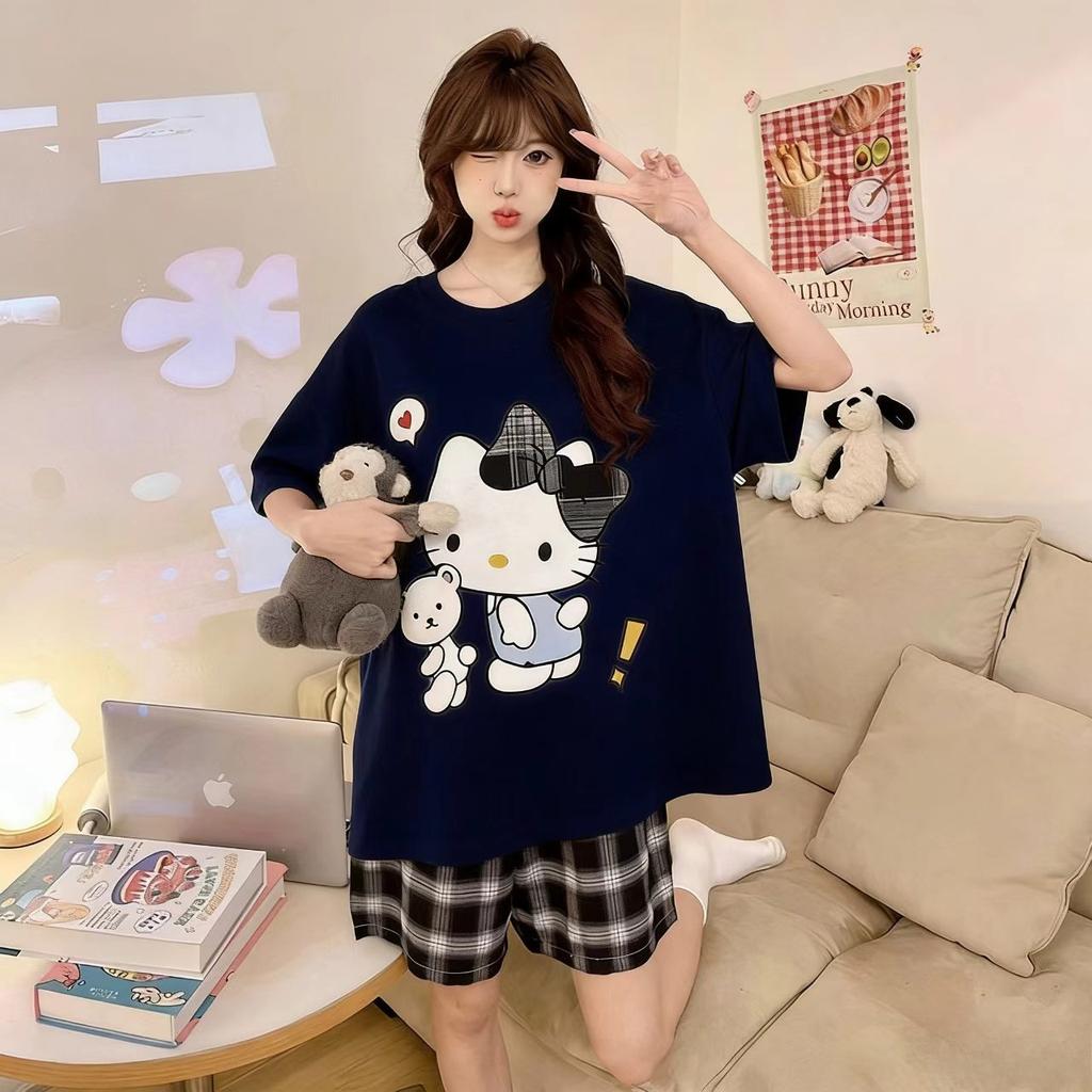 Футболка Hello Kitty с коротким рукавом из мягкого хлопка, повседневная, с круглым вырезом, милый мультяшный принт, легкий летний топ для женщин, для повседневной носки
