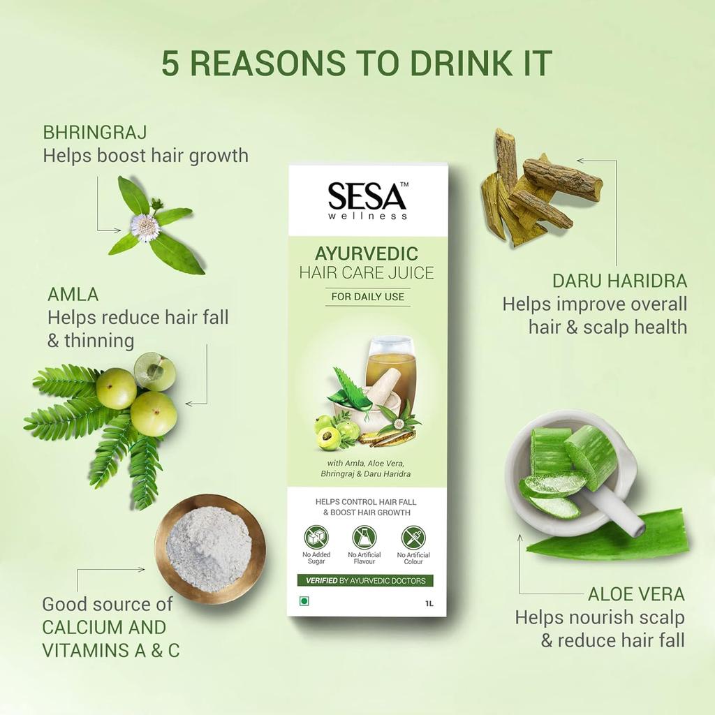 SESA Аюрведический сок для ухода за волосами для контроля выпадения и роста волос 1 л Упаковка из 1 Натуральный ежедневный напиток для сильных здоровых волос