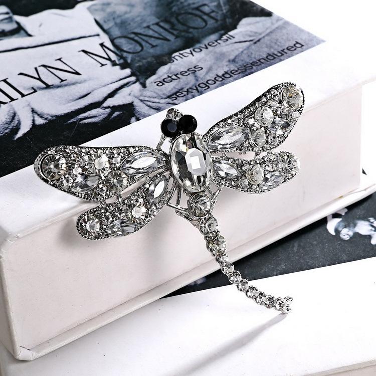 Vintage Corsage Pin Big Dragonfly Brooch Silk Scarf Buckle Diamond Animal Brooch