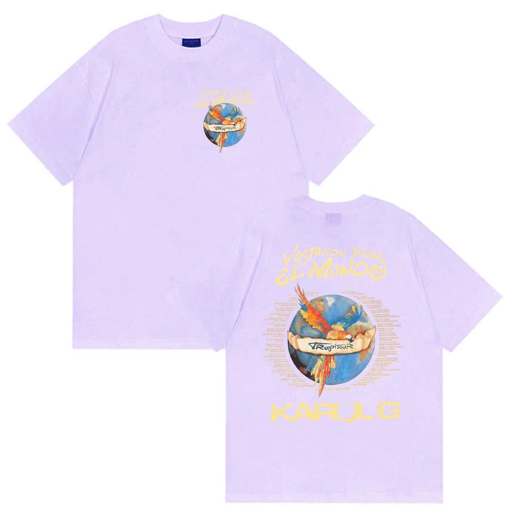 Singer Karol G Viajando Por El Mundo Tropitour 2026 Graphic T-Shirt Unisex Women Harajuku Retro Oversized Cotton T Shirt Streetwear