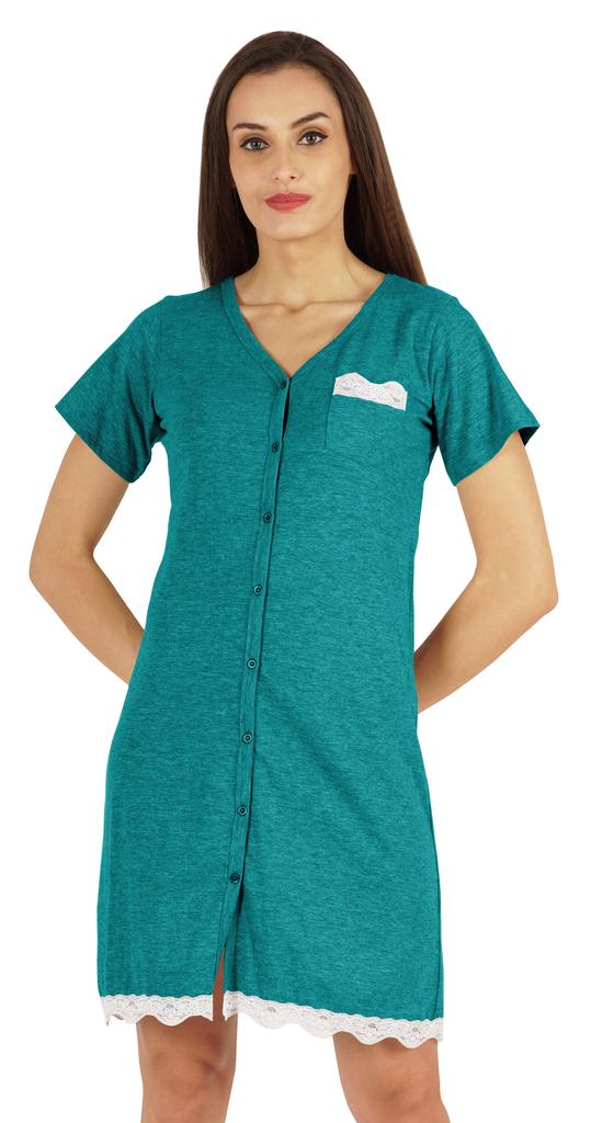 Inkmeso Solid Button Down Nightgown Sleepwear For Women  S V- Neck Nightshirt