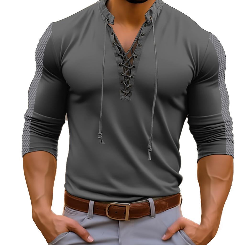 Men'S Retro Casual Loose Fitting Loog Sleeved Printed Shirt Fashion Standing Collar Top