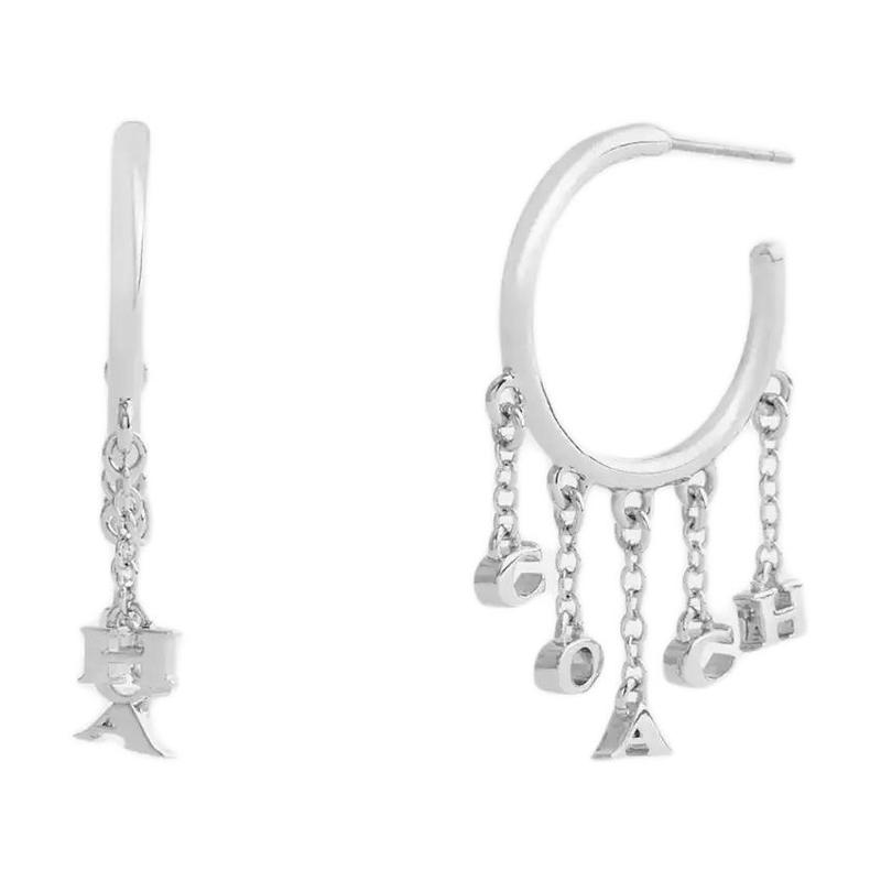 COACH Charm Hoop Brass Plated Earrings Women's Silver