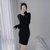 Hanmall Вязаное Облегающее Мини Платье-туника Однотонное Свободное Мягкое Круглый Вырез Выше Колена Зимнее LON156 Платье, Платье, Стиль, Цвет, Элегантный, Размер, Материал, Вырез, Колено, Сексуальное,