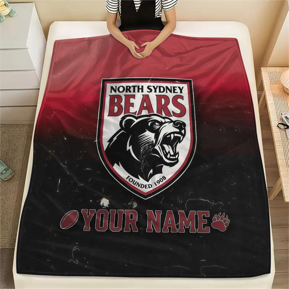 Custom Name North Sydney Bears Flannel Blanket, High quality Comfortable for All Seasons, Home Decor, Warmth and Comfort