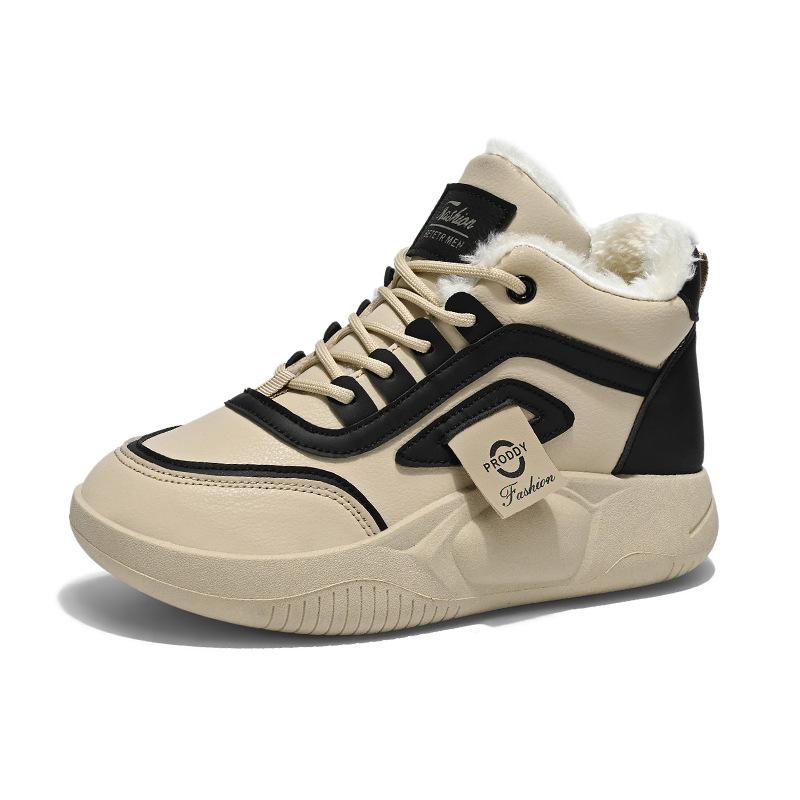 Флисовые высокие маленькие белые туфли для женской зимы 2025 года, новые студенческие туфли на платформе в корейской версии, утолщенные теплые повседневные хлопковые туфли