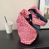Cloth Denim Shoulder Bag Japanese Style Canvas Tote Bag Double Sided Plaid Denim Vest Bag  Travel