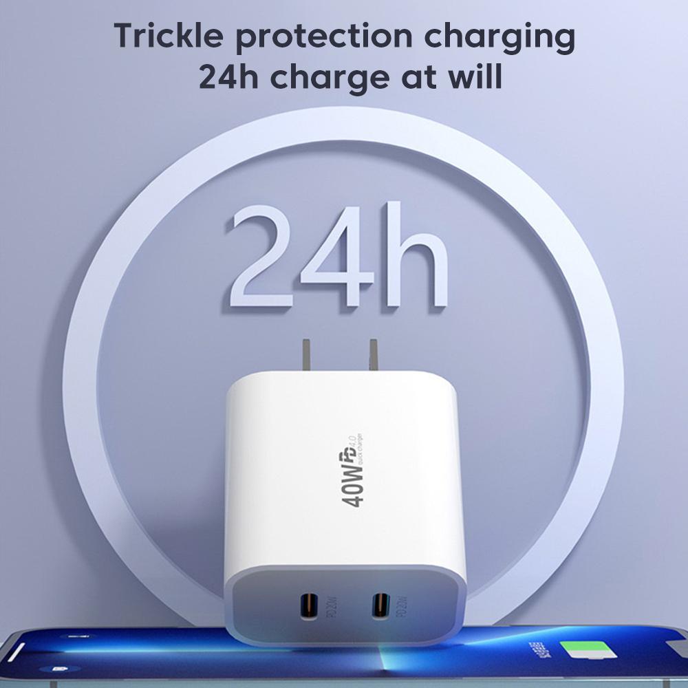 40W USB C Charger Quick Charge QC 3.0 Dual PD Charger Type C Fast Charger Adapter For iPhone Xiaomi Samsung Huawei Phone