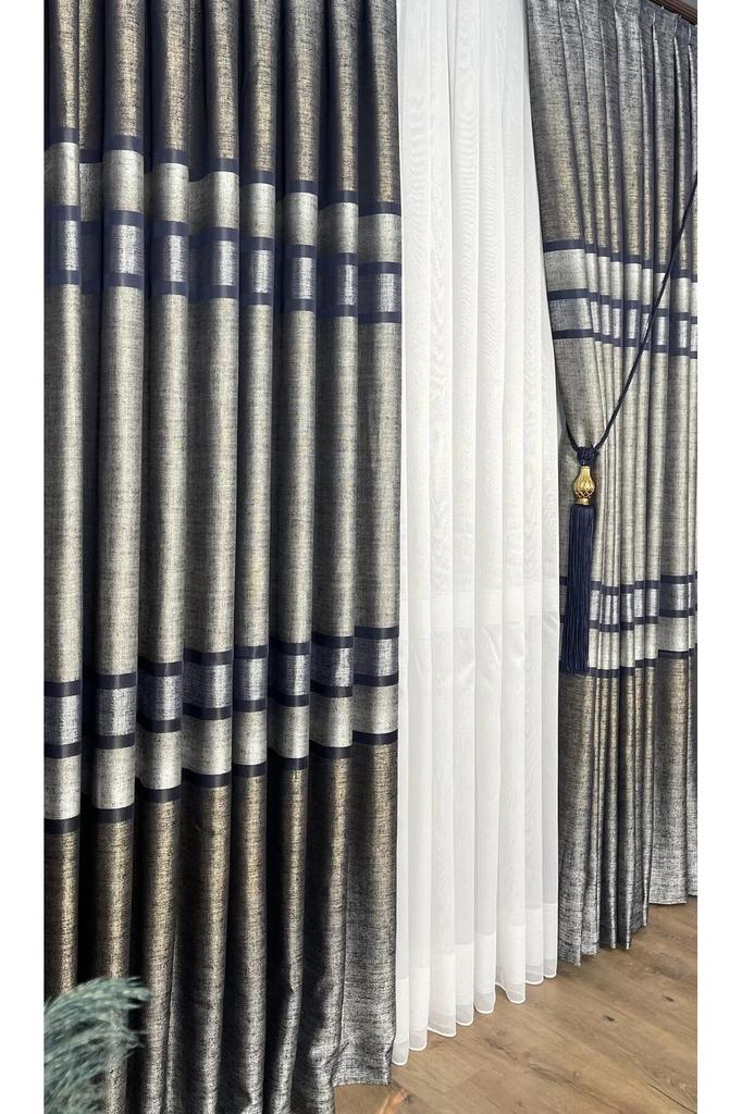 EPeddler Home Одностворчатая занавеска в золотисто-серебряную полоску, плотно плиссированная, жаккардовая, с ярким рисунком