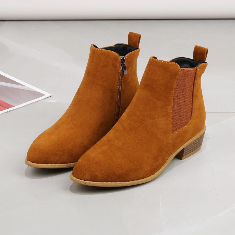 Fashion Women ' S Boots 2024 Autumn Pointed Suede Thick Heel Booties Women Plus Size 43 Zipper Heeled Ankle Boots Botas De Mujer