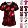 Women's Fashion V-neck Short-sleeved Work Clothes With Pockets Valentine's Day Print Top