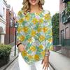 Women's Three Quarter Sleeve Round-Neck T-Shirt Loose Shirts Casual Banana Leaves Print Tee Tops
