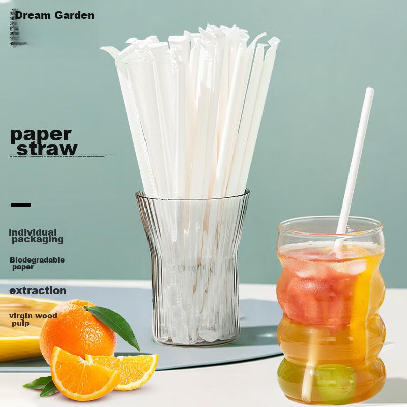 MENGTING Disposable Straws Individually Wrapped, Children's Paper Straws Food-Grade Biodegradable Straws, 200 Pieces 7893