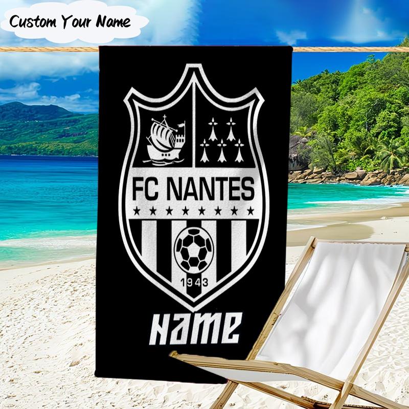 1PC Custom Name Beach Towel Nantes Football Crest Beach Towel, Suitable for Camping, Travel, Beach Accessories, Super Absorbent, Family Gift