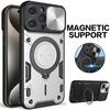 Slide Camera Shockproof Armor Case for iPhone 15 14 Plus 13 12 11 Pro Max XS X XR Ring Holder Back Cover Magnetic Phone Shell