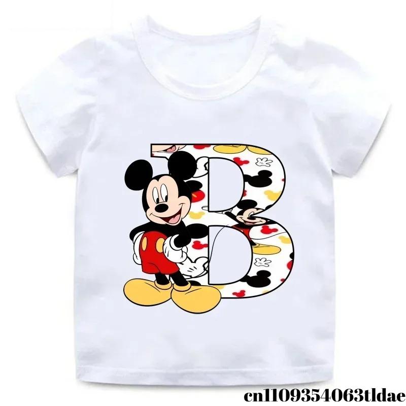 Mickey Mouse AZ Alphabet Print Kids Cotton TShirt Girls Boys TShirt Summer Childrens Top