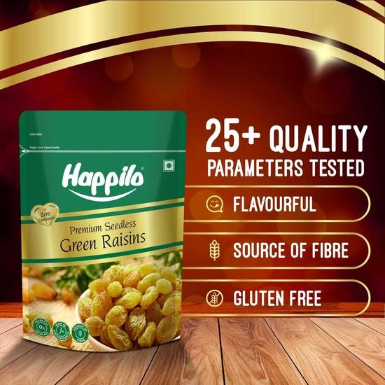 Happilo Premium Seedless Green Raisins 500g Value Pack | Kishmish | Nutritious| Rich in Iron & Vitamin B