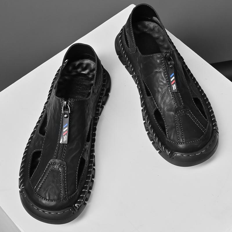 Fashion Leather Sandals Man Casual Loafers Luxury Design Slip On Male Dress Sandals Leisure Style Big Size Outdoor Wear-resistant Sole