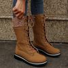 Fashion High-quality Winter Warm Boots Women's Winter Side-pull Lace-up Knitted Mid-tube Boots Low-heeled Round-toe Boots Botas De Muje