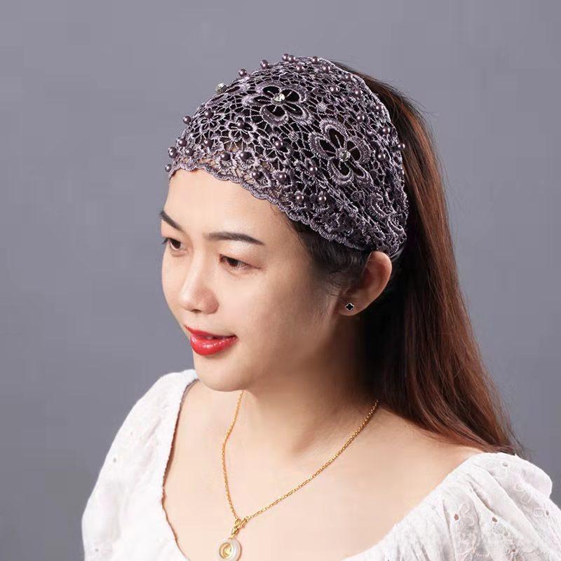 Korean Summer Pearl Lace Elastic Headband - Thin, Wide & Hollow Design Hair Accessory