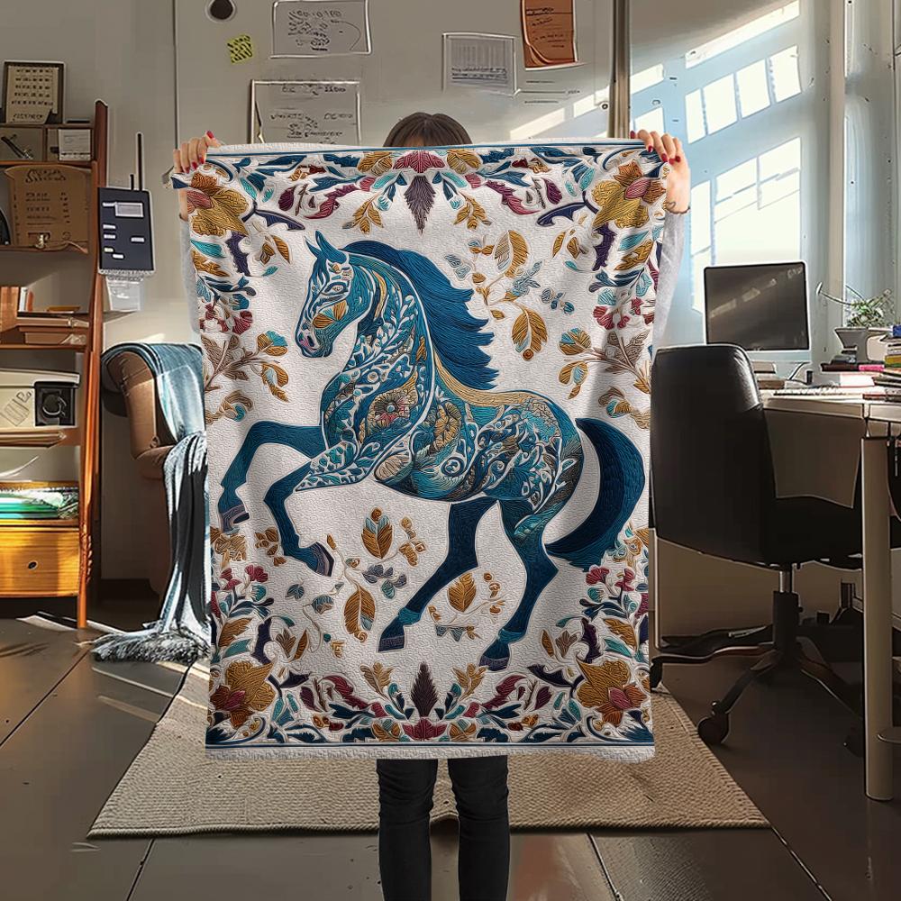 Flower Horse Print Flannel Blanket, High quality Comfortable for All Seasons, Home Decor, Warmth and Comfort, Perfect for Christmas Gifts
