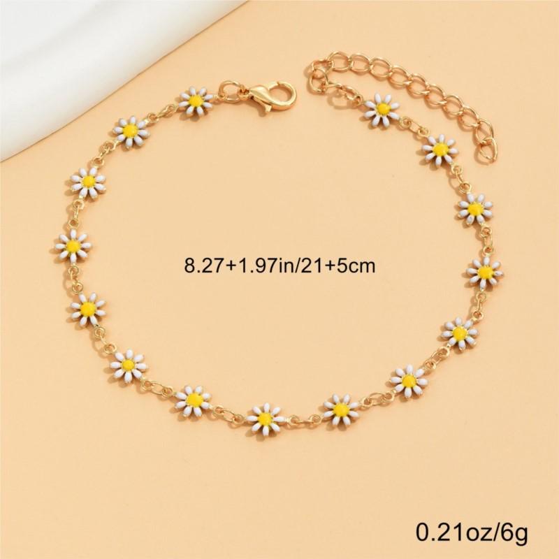 Trendy Chic Daisy Chain Anklet for Women Stylish Yellow Enamel Flower Design Chain Summer Vocation Jewelry Gifts