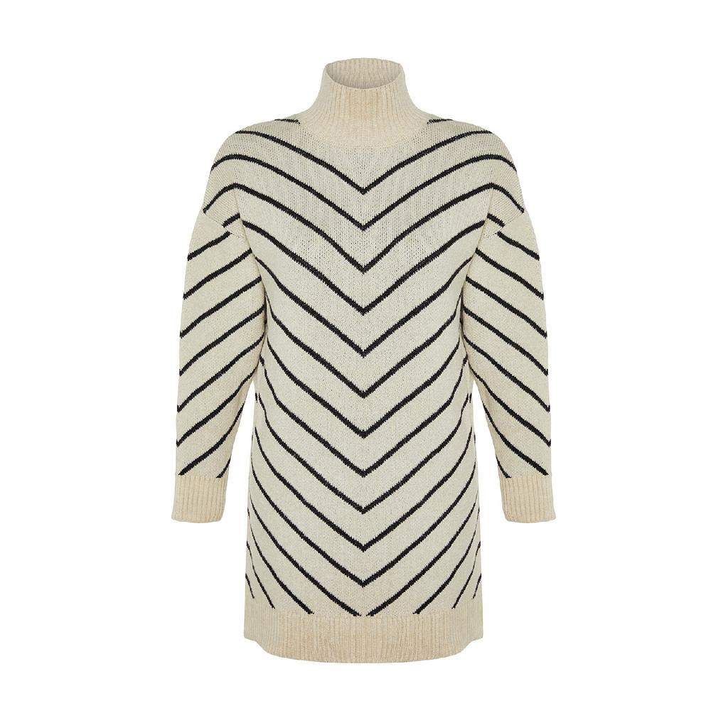 Трикотажный свитер в каменную полоску с высоким воротником Tctaw24ak00101