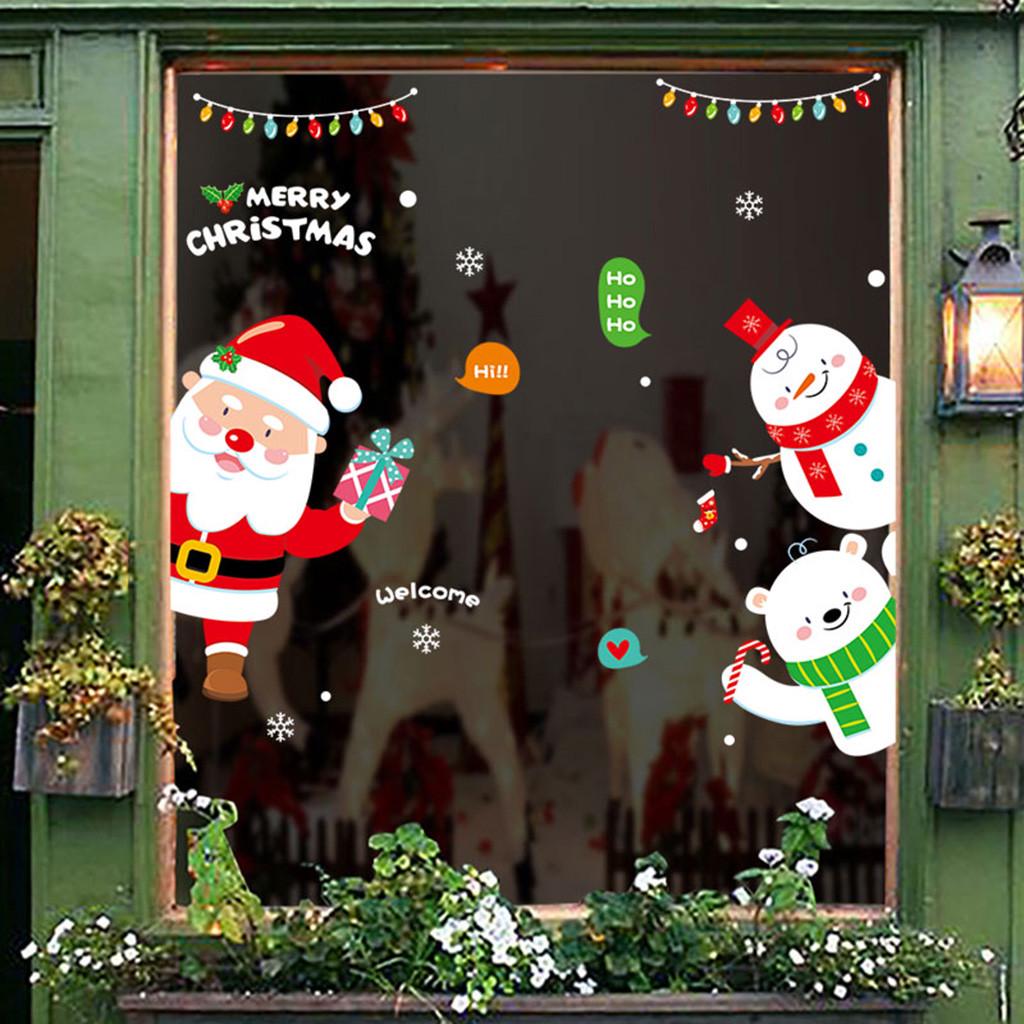 Cartoon Snowman Santa Window Sticker Christmas Gift Home Decor Sticker