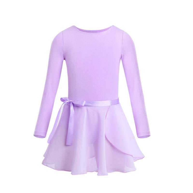 Хлопковый купальник для балета для девочек, танцевальная одежда, с длинными рукавами, для занятий балетом, гимнастики, с шифоновой юбкой на завязках, комплект, одежда балерины