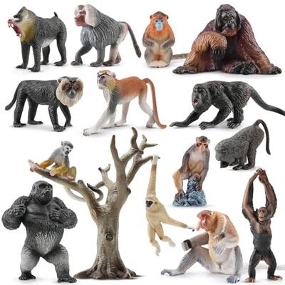 TOYMANY 15 фигурок больших обезьян и горилл, Игрушки дикой природы, Реалистичные модели животных джунглей, Набор приматов, Популярные игрушки, Подарки на день рождения, Рождество