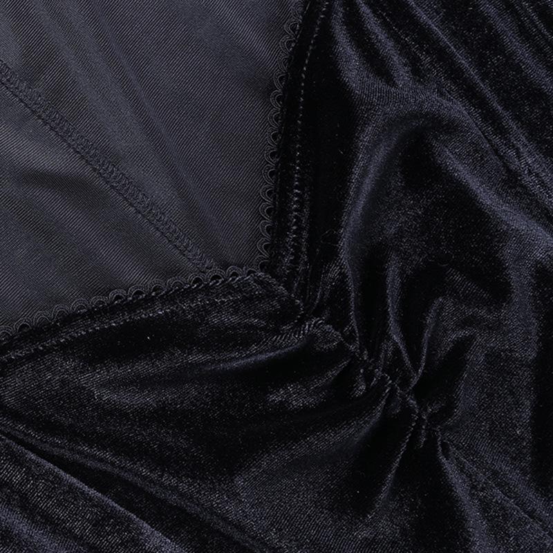 GMXIA Платье из темной замши с квадратным воротником, кружевной кромкой и пышными рукавами, однотонная юбка на осень и зиму для женщин