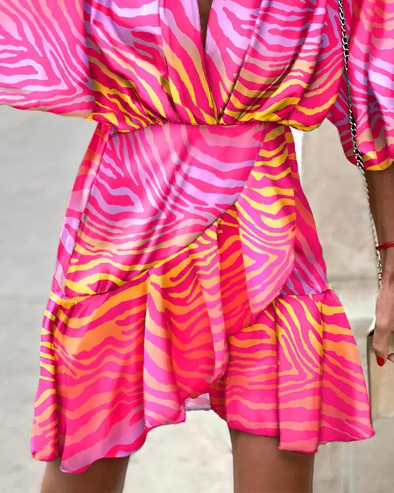 Платье с V-образным вырезом и рукавами «летучая мышь» с неровным подолом для женщин, осень 2022