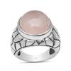 Natural Rose Quartz 925 Sterling Silver Handmade Wide Shank Engraved Statement Ring For Men's
