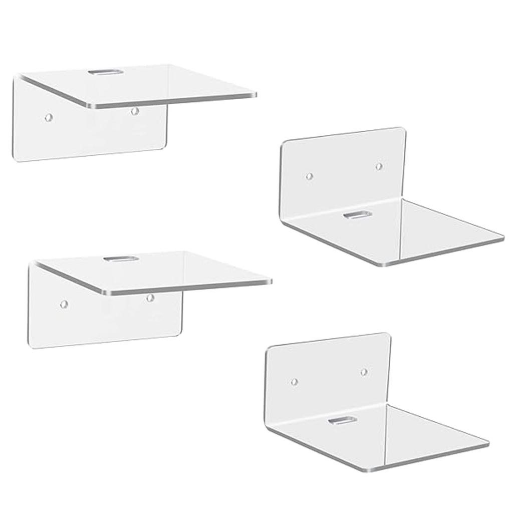 Clear Acrylic Floating Shelves Adhesive Display Shelf with Cable Clips Floating Stylish Storage Rack for Living Room