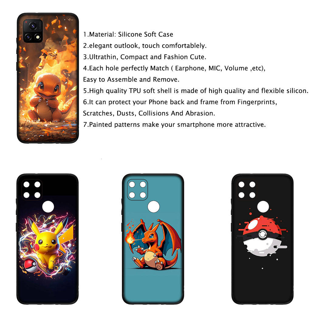 Чехол для iPhone 16 15 Xiaomi Redmi Note 14 13 12 11 Pro Max X 8 16e Samsung Galaxy S25 S24 S23 Moto OPPO Huawei Pokemon Pikachu Charmander Чехол для телефона