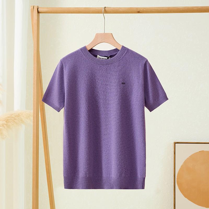 Высококачественный женский свитер из шерстяного трикотажа с круглым вырезом в стиле Miu и коротким рукавом для ранней осени