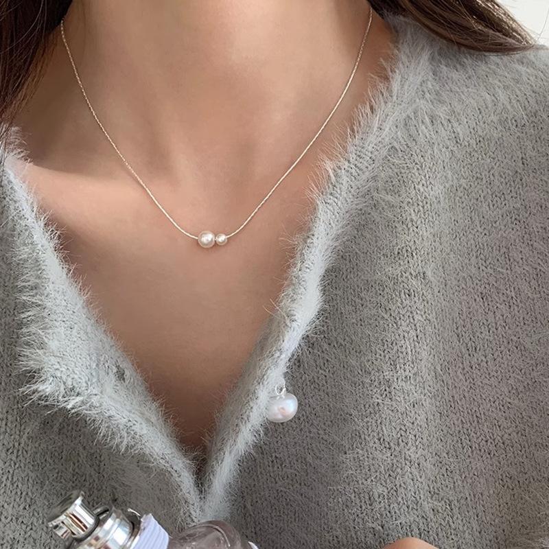 Модное ожерелье с кулоном из серебра 925 пробы с жемчугом и тонкой цепочкой для женщин и девушек