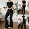 Women's Pants Suits Casual Sports Slim High Waist Navel Trousers Short-sleeved T-shirt
