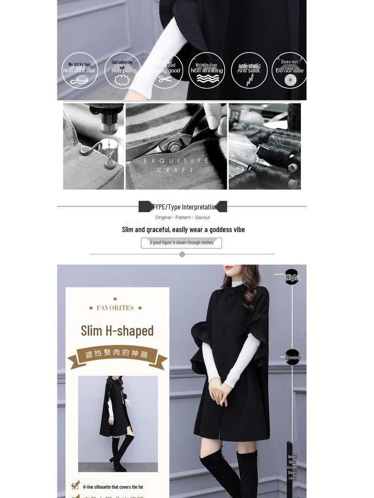 Женское шерстяное пальто-накидка А-силуэта красного цвета большого размера - средней длины, идеально подходит для весны, осени и зимы.