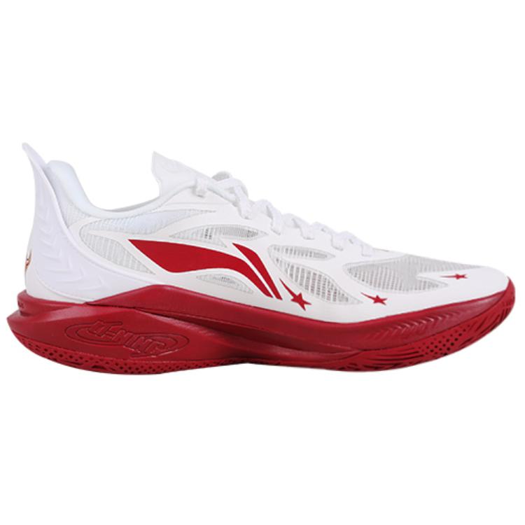 Li Ning Sonic 12 PE Version Shock Absorption Durable Low Top Basketball Shoes Men Sneaker White Red ABAU019-17