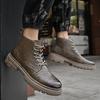 Осенние мужские туфли на шнуровке 2024 Новые ретро ботинки средней высоты Водонепроницаемые и противоскользящие кеды Мужские черные рабочие повседневные кожаные туфли