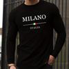 Men's 100% Pure Cotton Comfortable Casual Loose Oversized MALINO ITALIA Printed Sports Round Neck Long Sleeved T-shirt Top