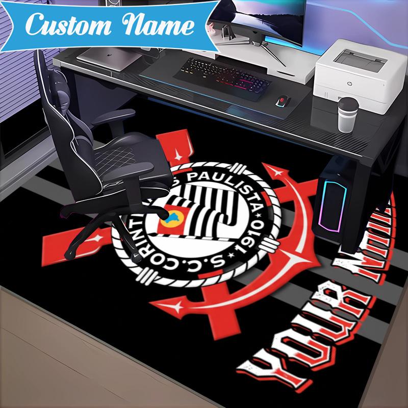 Custom Name Corinthians Team Crest Carpet Non-Slip Area Rug, Durable Polyester, Ideal for Living Room, Bedroom, Entryway, Decorative Gift