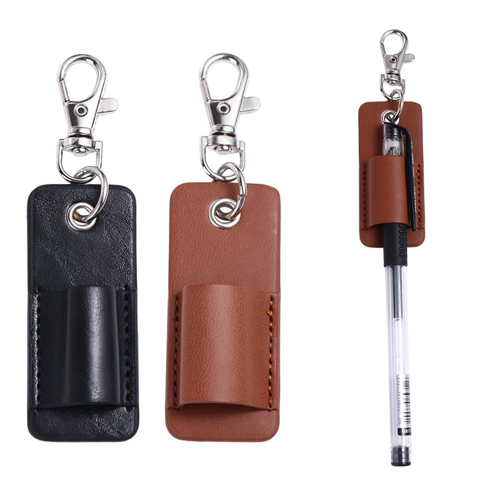 School Office Badge Clip Pen Storage Pu Leather Pencil Organizer Pen Holder Keychain Sleeve Pouch Pen Protector Keyring