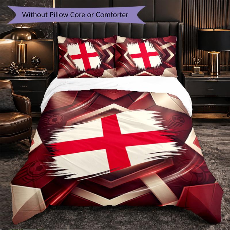 England Football Pattern 3 Pieces Bedding Set Soft Microfiber Duvet Cover with Pillow Cases for Bedroom