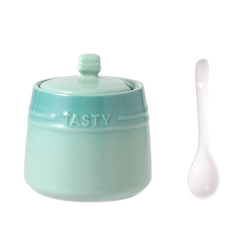 Spoon Ceramic Spice Jar Lid Kitchen Canisters Creative Sugar Pot Salt