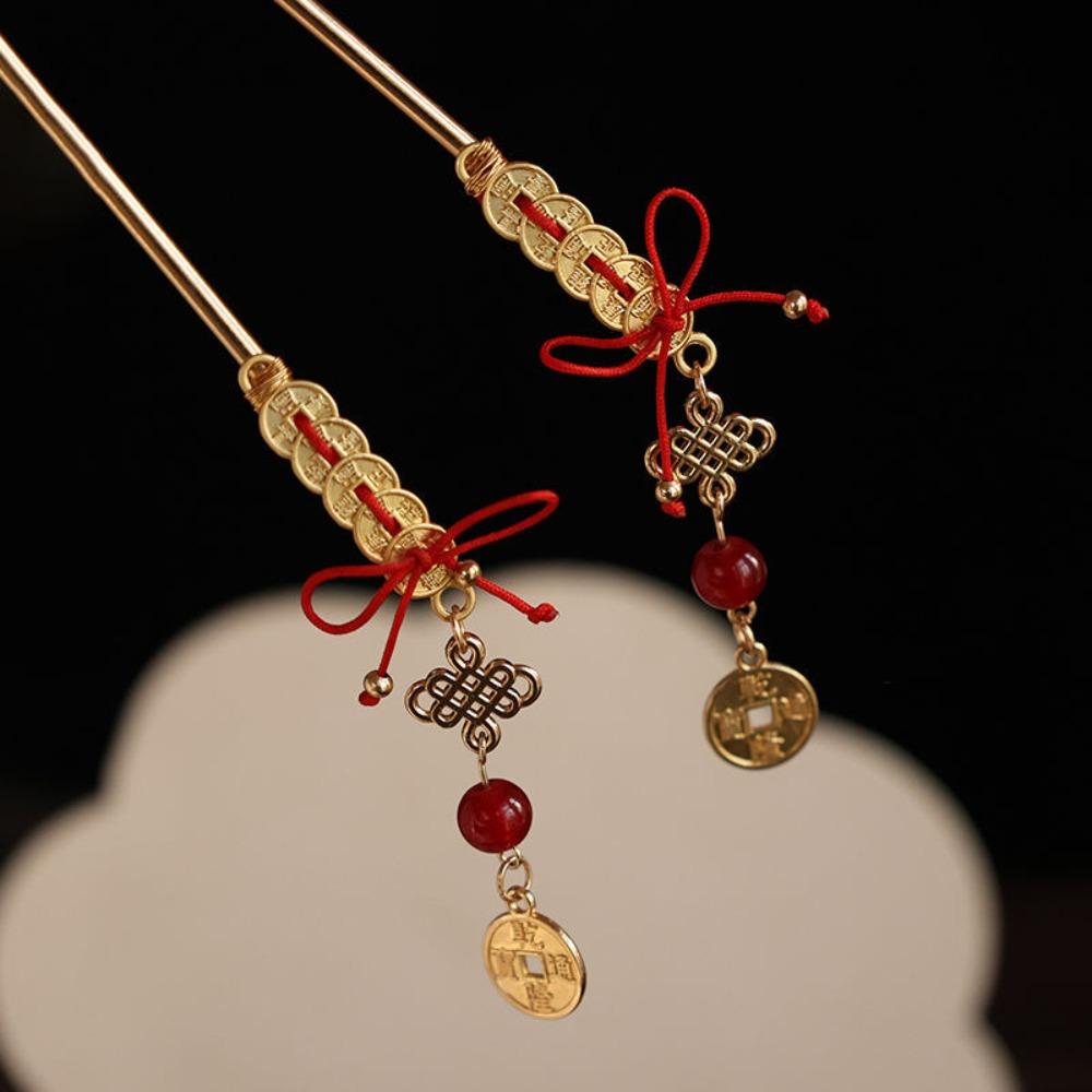 Copper Coin New Year Hairpin Antique Hanfu Hair Fork Elegant Ancient Hair Stick  Women