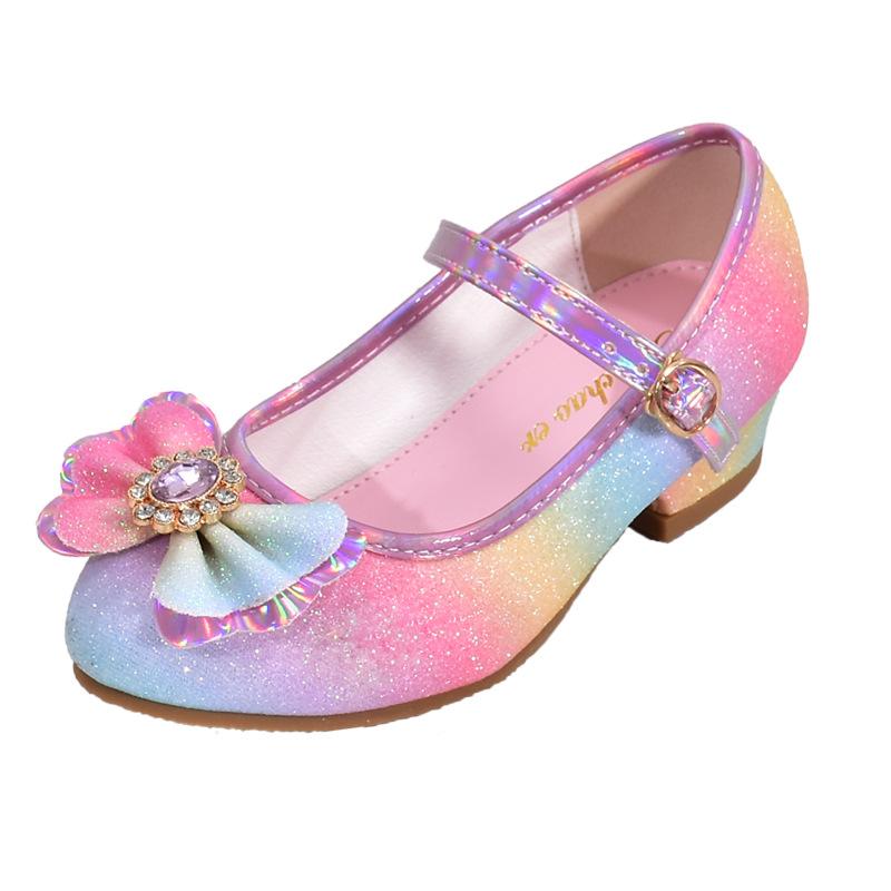 Fashion Girls' Leather Princess Shoes 2025 Children's Shoes Round-Toe Soft-Sole Girls High Heel Princess Crystal Party Dance Shoes