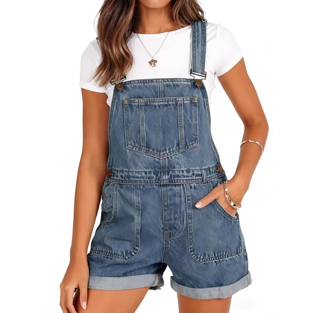 High Waist Denim Jumpsuit With Cropped Pants For Casual Street Style